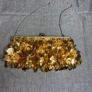 Gold Purse Special Occasion Evening Clutch Chain Strap Giant Sequins Mini Beads